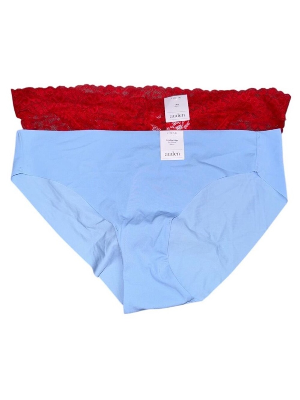 Auden Red Lace & Light Blue Cotton-Blend Bikini Panties - 2-Pack